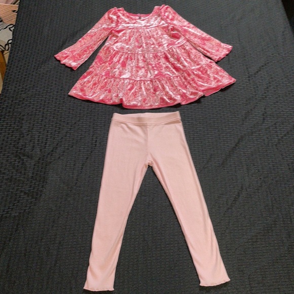 Cat & Jack Velour Pink Top  Size US XS (3T) and Old Navy pink Tights size 4T - Picture 3 of 15